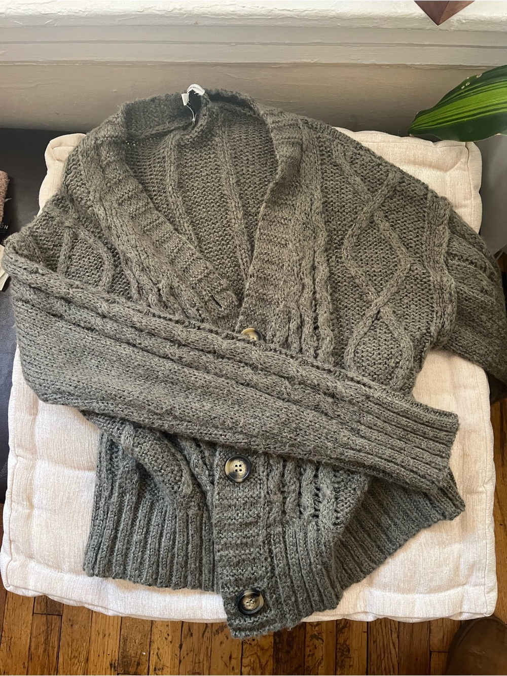 Chunky Knit Cardigan Sweater in Olive Green